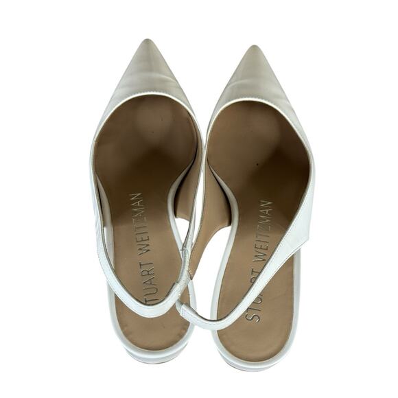 Stuart Weitzman White Patent Leather Slingback Pumps Size 8B Low Heel Dressy - Picture 7 of 9